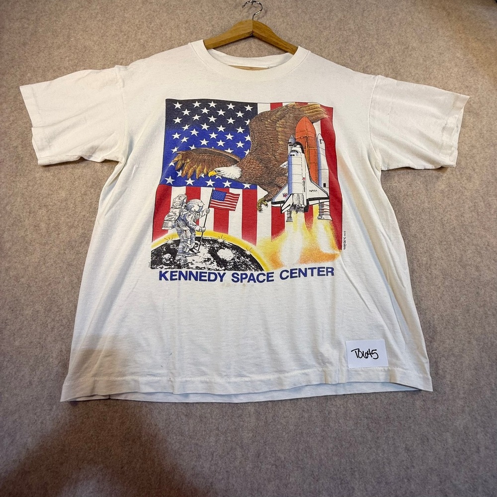 Vintage 1990 Kennedy Space Center NASA T-Shirt White Single Stitch S.S. Designs